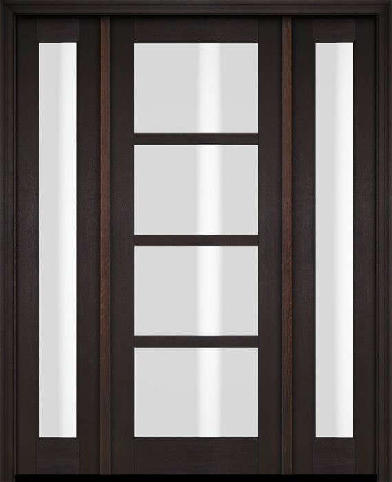 Mahogany Windermere Full Lite, 4 Lite SDL Contemporary Modern Shaker Single Door, Sidelites|G401-W-SH