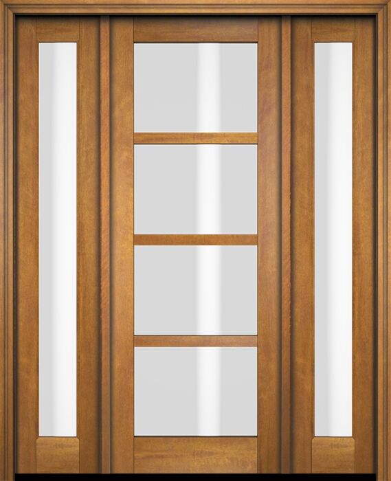Mahogany Windermere Full Lite, 4 Lite SDL Contemporary Modern Shaker Single Door, Sidelites|G401-W-SH
