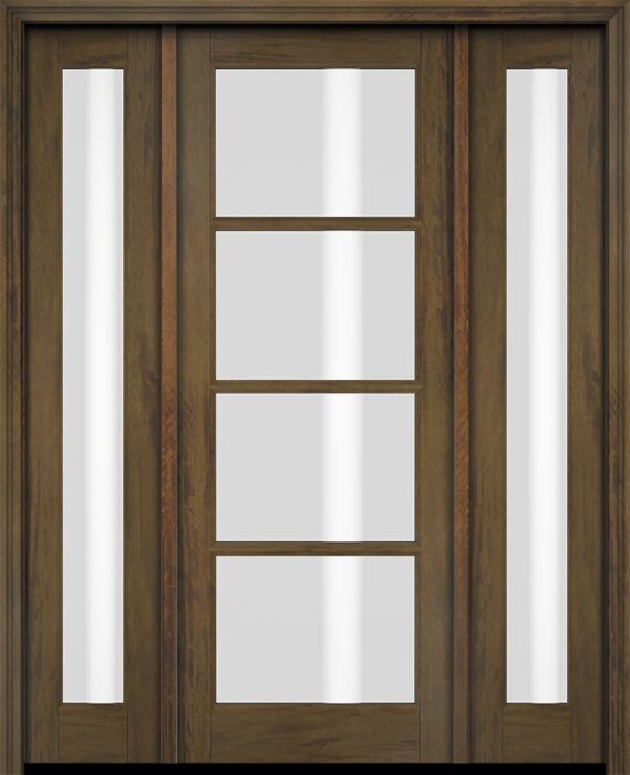 Mahogany Windermere Full Lite, 4 Lite SDL Contemporary Modern Shaker Single Door, Sidelites|G401-W-SH