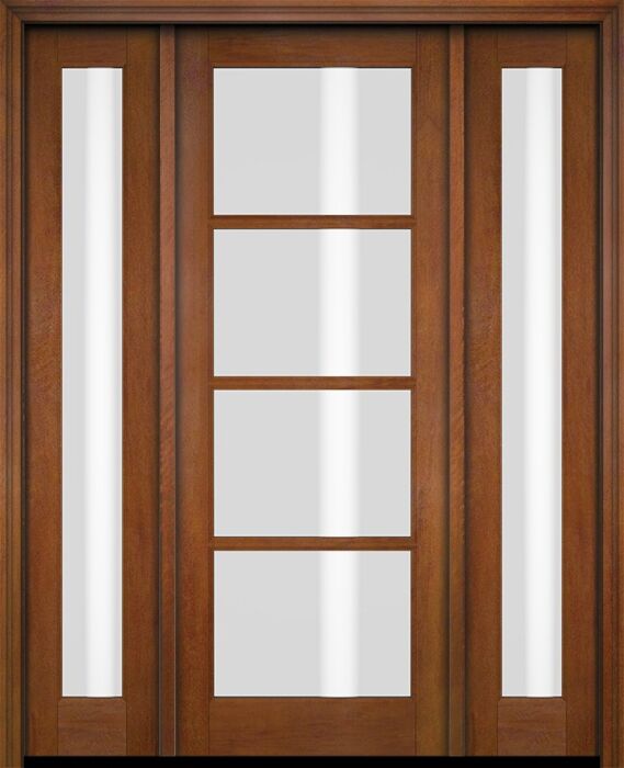 Mahogany Windermere Full Lite, 4 Lite SDL Contemporary Modern Shaker Single Door, Sidelites|G401-W-SH