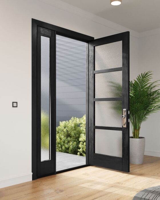 Mahogany Windermere Full Lite, 4 Lite SDL Contemporary Modern Shaker Single Door, Sidelite|G401-W-SH