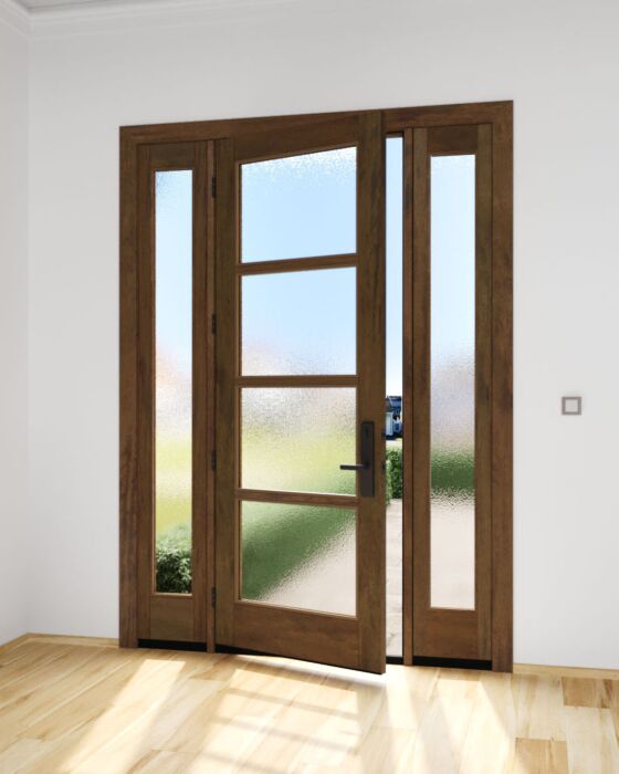 Mahogany Windermere Full Lite, 4 Lite SDL Contemporary Modern Shaker Single Door, Sidelites|G401-W-SH