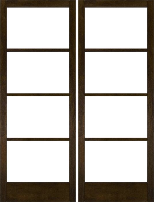 Mahogany Full Lite, Horizontal 4 Lite SDL Contemporary Modern Narrow Profile Shaker Double Door|G401-W-SLK-SH