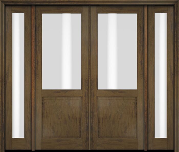 Mahogany 1/2 Lite 1 Panel Double Door, Sidelites|G5001-OG
