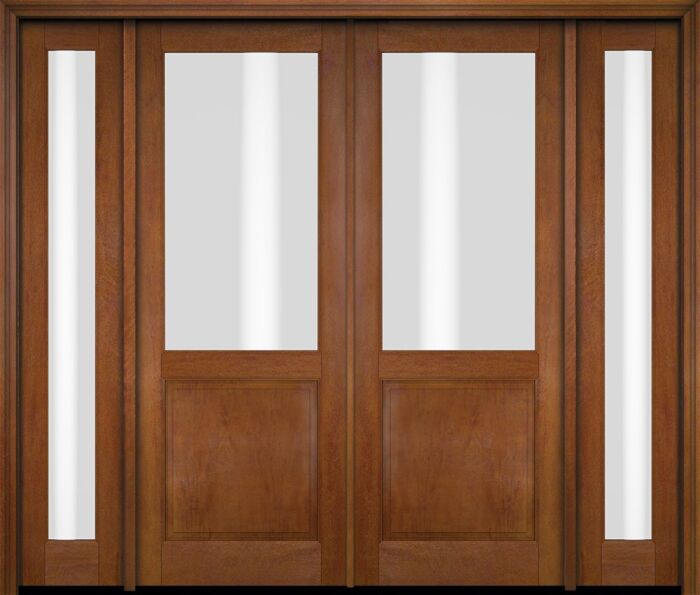 Mahogany 1/2 Lite 1 Panel Double Door, Sidelites|G5001-OG