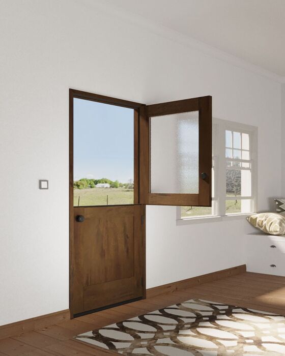 Mahogany 1/2 Lite SDL 1 Panel Shaker Dutch Door