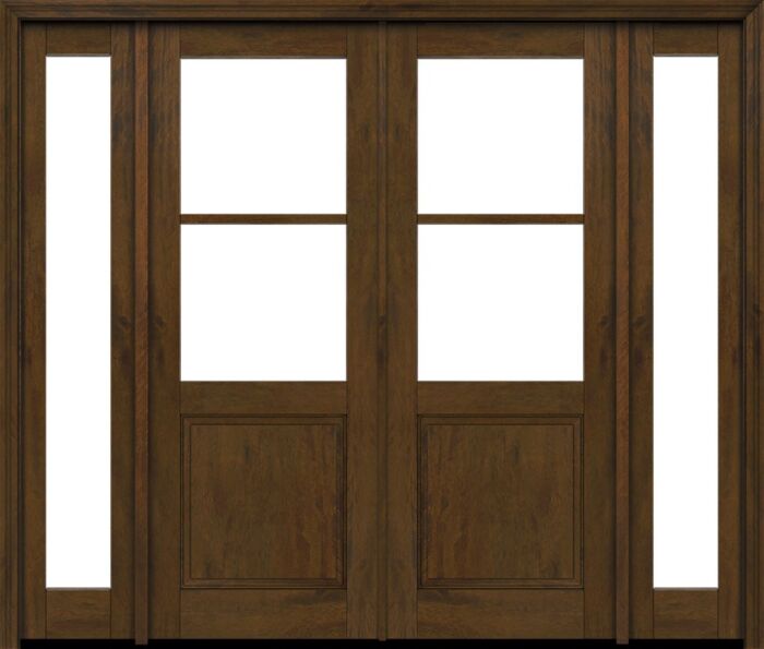 Mahogany 1/2 Lite, 2 Lite SDL 1 Panel Modern Farmhouse Shaker Double Door, Sidelites|G5002-SH
