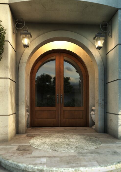 Mahogany Round Top 3/4 Lite 1 Panel Double Door|G7501-R-RTP-OG