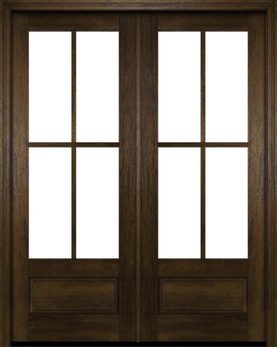 Mahogany 3/4 Lite, 4 Lite SDL 1 Panel Modern Farmhouse Shaker Double Door|G7504-SH