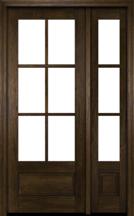 Mahogany 3/4 Lite, 6 Lite SDL 1 Panel Modern Farmhouse Shaker Single Door, Sidelite|G7506-SH