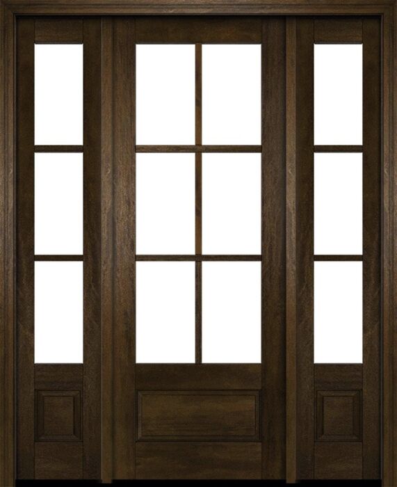Mahogany 3/4 Lite, 6 Lite SDL 1 Panel Modern Farmhouse Shaker Single Door, Sidelites|G7506-SH