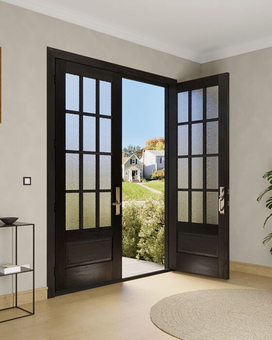 Mahogany 3/4 Lite, 12 Lite SDL 1 Panel Modern Farmhouse Shaker Double Door|G7512-SH