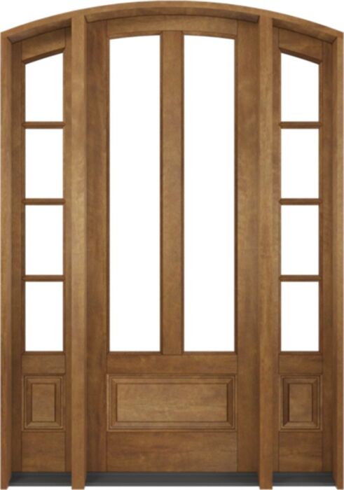 Mahogany Montana Arch Top 3/4 Lite, Twin Lite 1 Panel Single Door, Sidelites|G75201-ART-OG_G75401-ARTP-SL_1-2