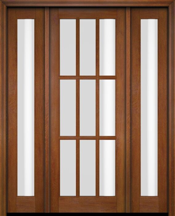 Mahogany Full Lite, 9 Lite SDL Single Door, Full Lite Sidelites|G901-OG