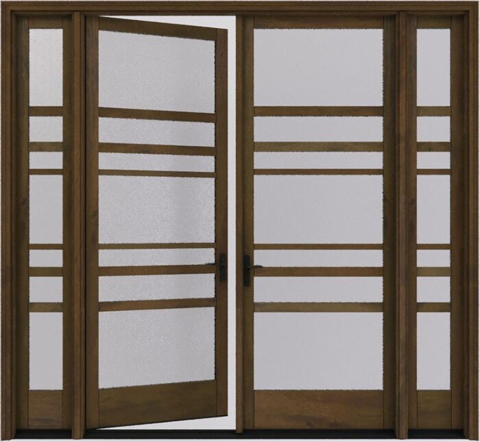 Mahogany Horizon Full Lite, Artistic Lite SDL Contemporary Modern Narrow Profile Shaker Double Door, Sidelites
