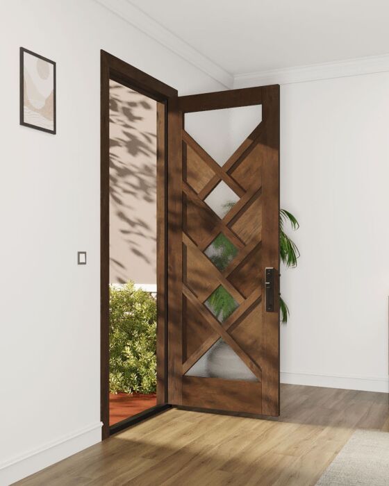 Mahogany Hourglass 5 Lite Art Deco Shaker Single Door