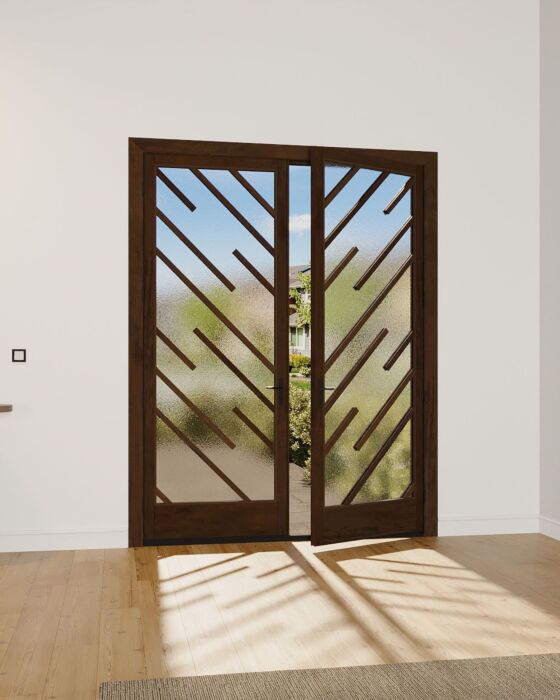 Mahogany Imber Full Lite, Artistic Lite SDL Contemporary Modern Narrow Profile Shaker Double Door
