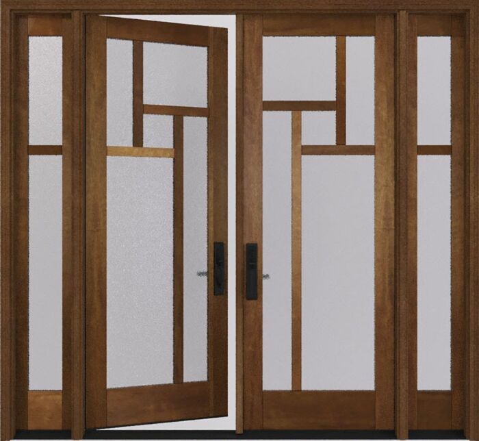 Mahogany Oculus Full Lite, Artistic Lite Designer SDL Shaker Double Door, Sidelites