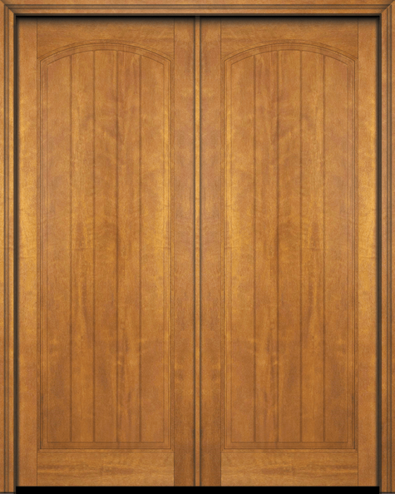 Mahogany Arch Panel V-Grooved Solid Double Door|P101-V-AR-OG