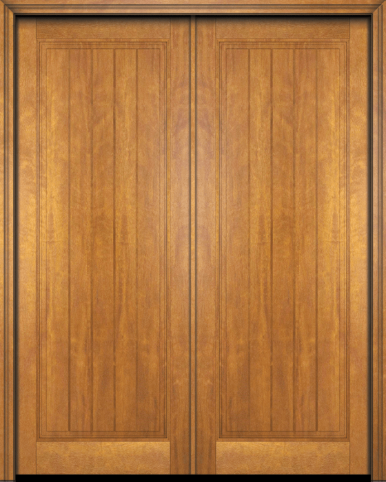 Mahogany 1 Panel V-Grooved Solid Double Door|P101-V-OG