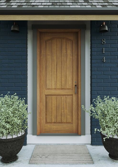 Mahogany Arch Panel, 2 Panel V-Grooved Rustic Solid Single Door|P201-V-AR-OG-RST