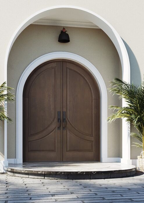 Mahogany Round Top 2/3 Round 2 Panel Solid Double Door|P2302-R-RTP-OG