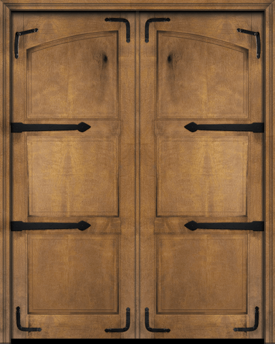 Mahogany Arch Panel, 3 Panel Rustic Solid Double Door|P301-S-ARP-OG-RST