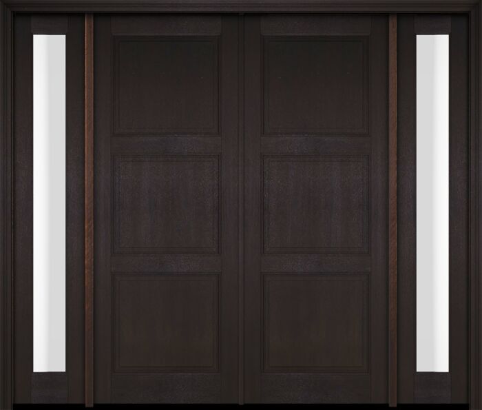 Mahogany 3 Panel Solid Double Door, Sidelites|P301-S-OG