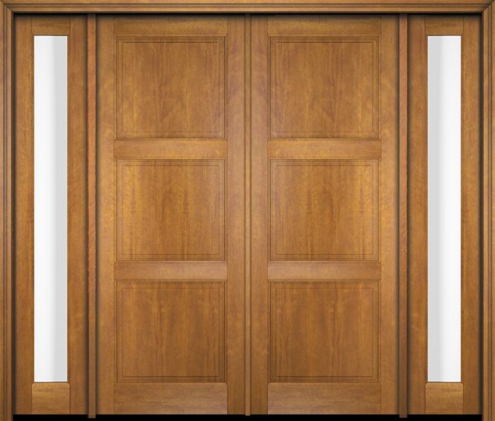 Mahogany 3 Panel Solid Double Door, Sidelites|P301-S-OG