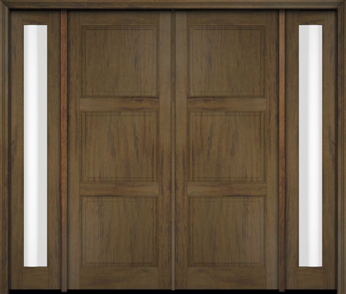 Mahogany 3 Panel Solid Double Door, Sidelites|P301-S-OG