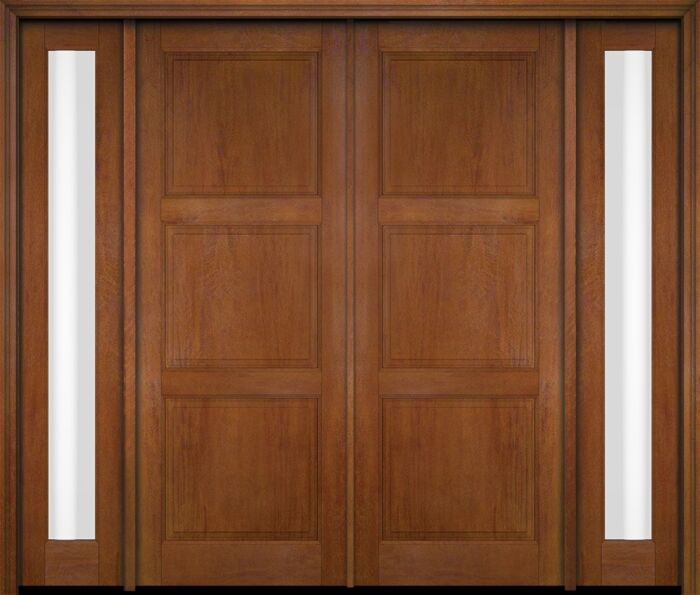 Mahogany 3 Panel Solid Double Door, Sidelites|P301-S-OG
