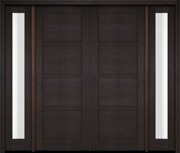 Mahogany Windermere Contemporary Modern 4 Panel Shaker Double Door, Sidelites|P401-W-SH