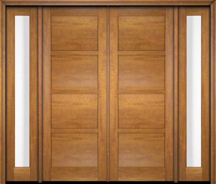 Mahogany Windermere Contemporary Modern 4 Panel Shaker Double Door, Sidelites|P401-W-SH
