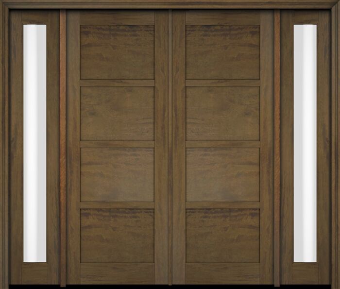 Mahogany Windermere Contemporary Modern 4 Panel Shaker Double Door, Sidelites|P401-W-SH