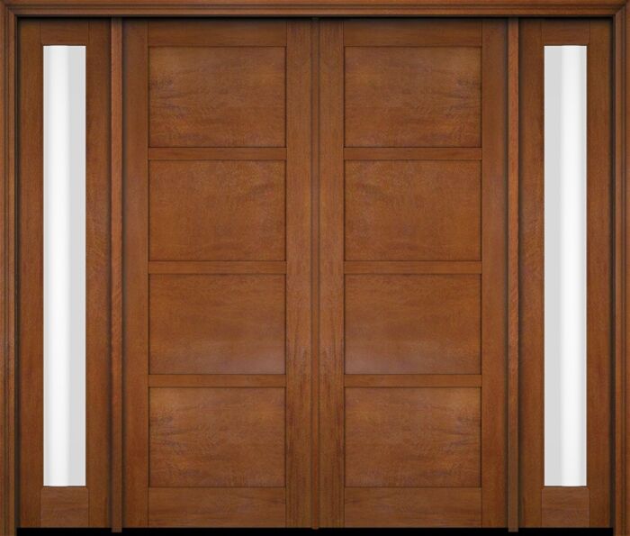 Mahogany Windermere Contemporary Modern 4 Panel Shaker Double Door, Sidelites|P401-W-SH