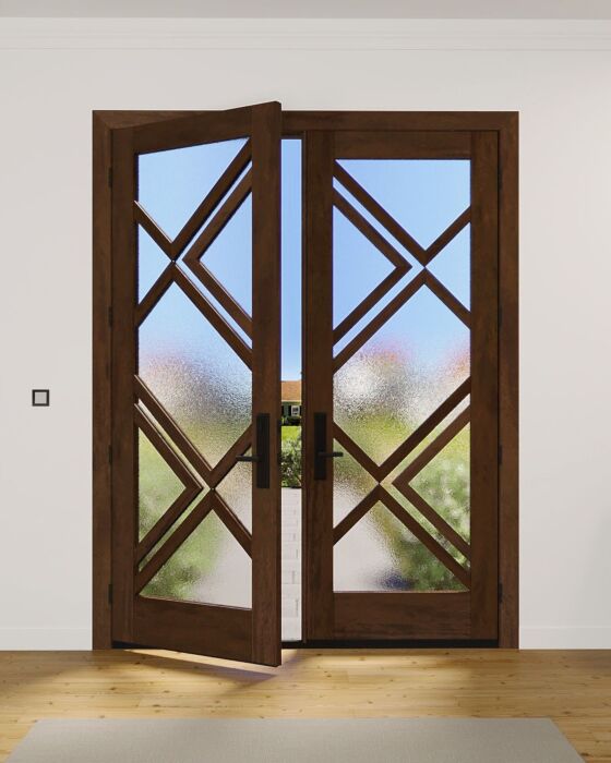 Mahogany Ras-10 Full Lite, Artistic Lite Designer SDL Shaker Double Door