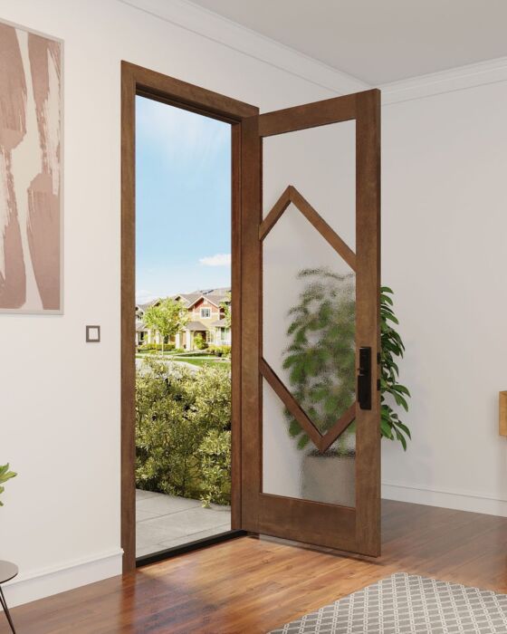 Mahogany Ras-9 Full Lite, Artistic Lite Designer SDL Shaker Single Door