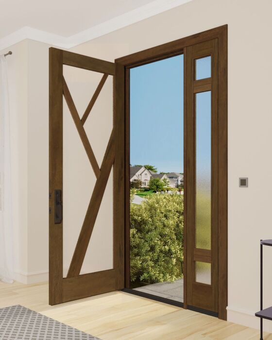 Mahogany Tree-3 Full Lite, Artistic Lite Designer SDL Shaker Single Door, Sidelite