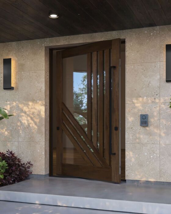 Mahogany VELTO Stylish Multi Lite SDL Designer Impact-Rated Pivot Door