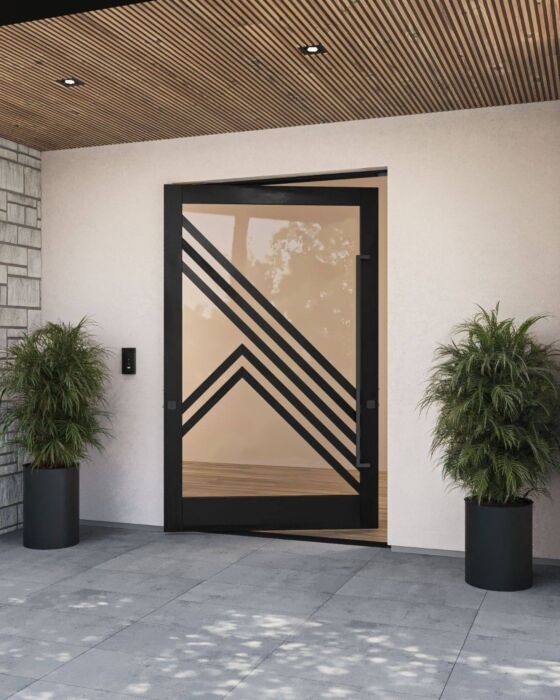 Mahogany RAS-6 Stylish Multi Lite SDL Contemporary Modern Shaker Impact-Rated Pivot Door