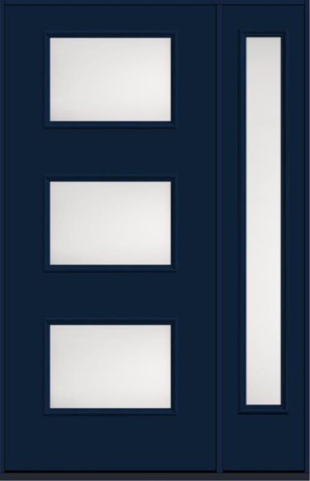 80 Satin Etch Modern Pulse Ari 3-Lite Smooth Fiberglass Single Door,Sidelite , WBD Impact