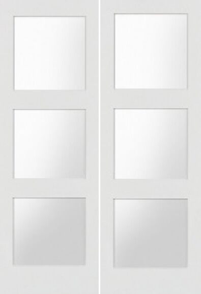 80" 3 Lite Frosted Shaker Primed Wood Double Door