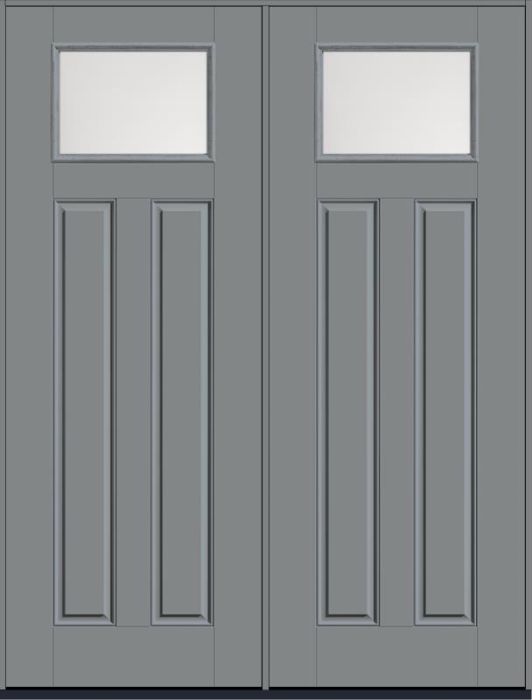 96 Satin Etch Craftsman Top View 2 Panel Smooth Fiberglass Double Doors , WBD Impact