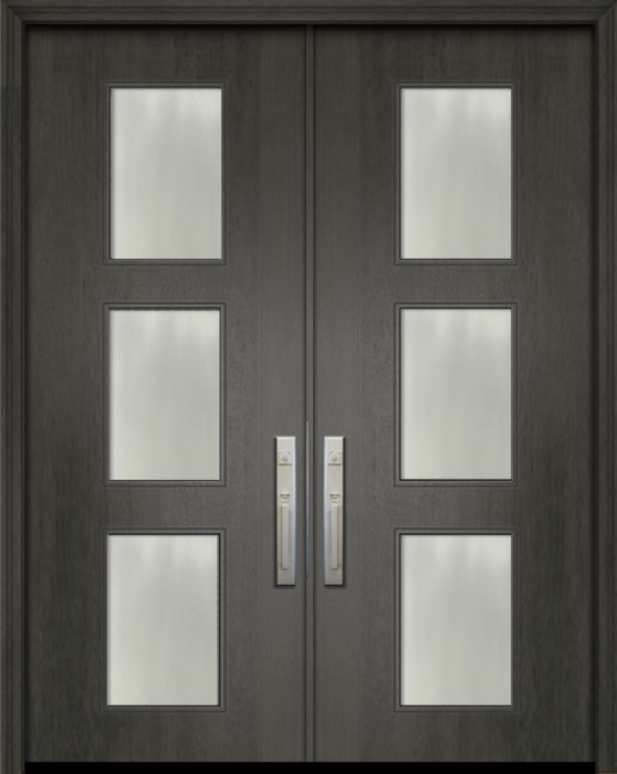 42" x 96" Double Newport Woodcraft Mahogany Contemporary Door w/Textured Glass