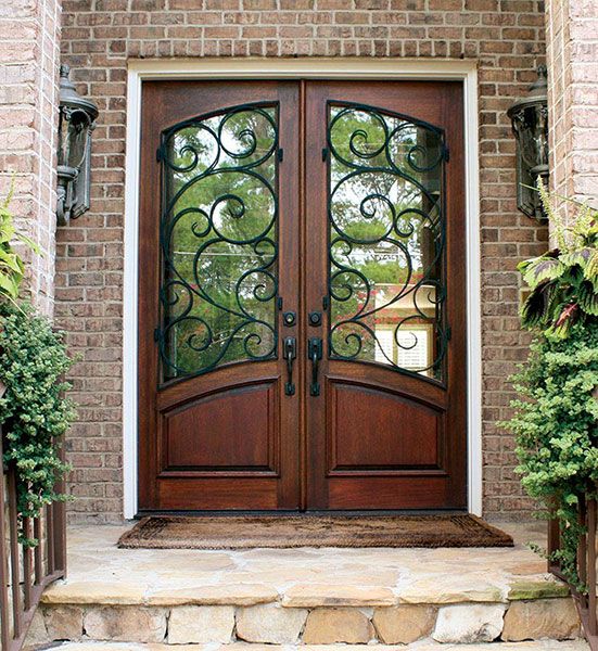 80" Mahogany Aberdeen Double Door w Burlwood Iron
