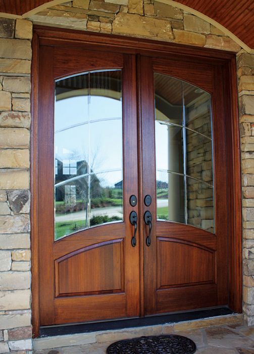 96" Mahogany Aberdeen Leaded 6 Lite Double Door