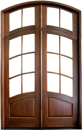 96" Mahogany or Knotty Alder Aberdeen TDL 6 Lite Double Door Arch & Transom