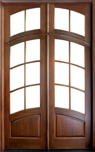 96" Mahogany or Knotty Alder Aberdeen TDL 6 Lite Double Door Arch & Rec Transom