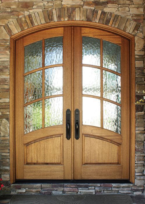 96" Mahogany or Knotty Alder Aberdeen TDL 6 Lite Double Door/Arch Top