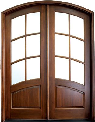 96" Mahogany or Knotty Alder Aberdeen TDL 6 Lite Double Door/Arch Top